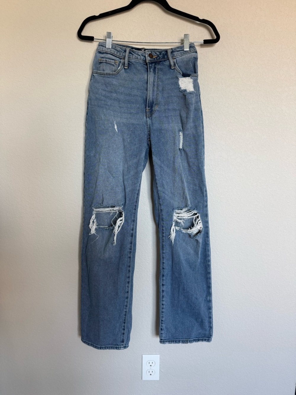 Hollister‎ Ultra High Rise Dad Jeans 25 Distressed Denim Straight Leg Pants 1R